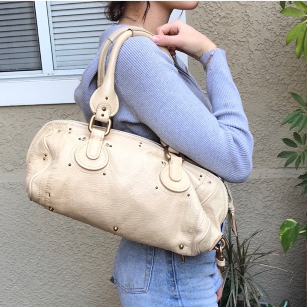 Vintage cream Chloe Paddington pebble leather bag with key and lock
